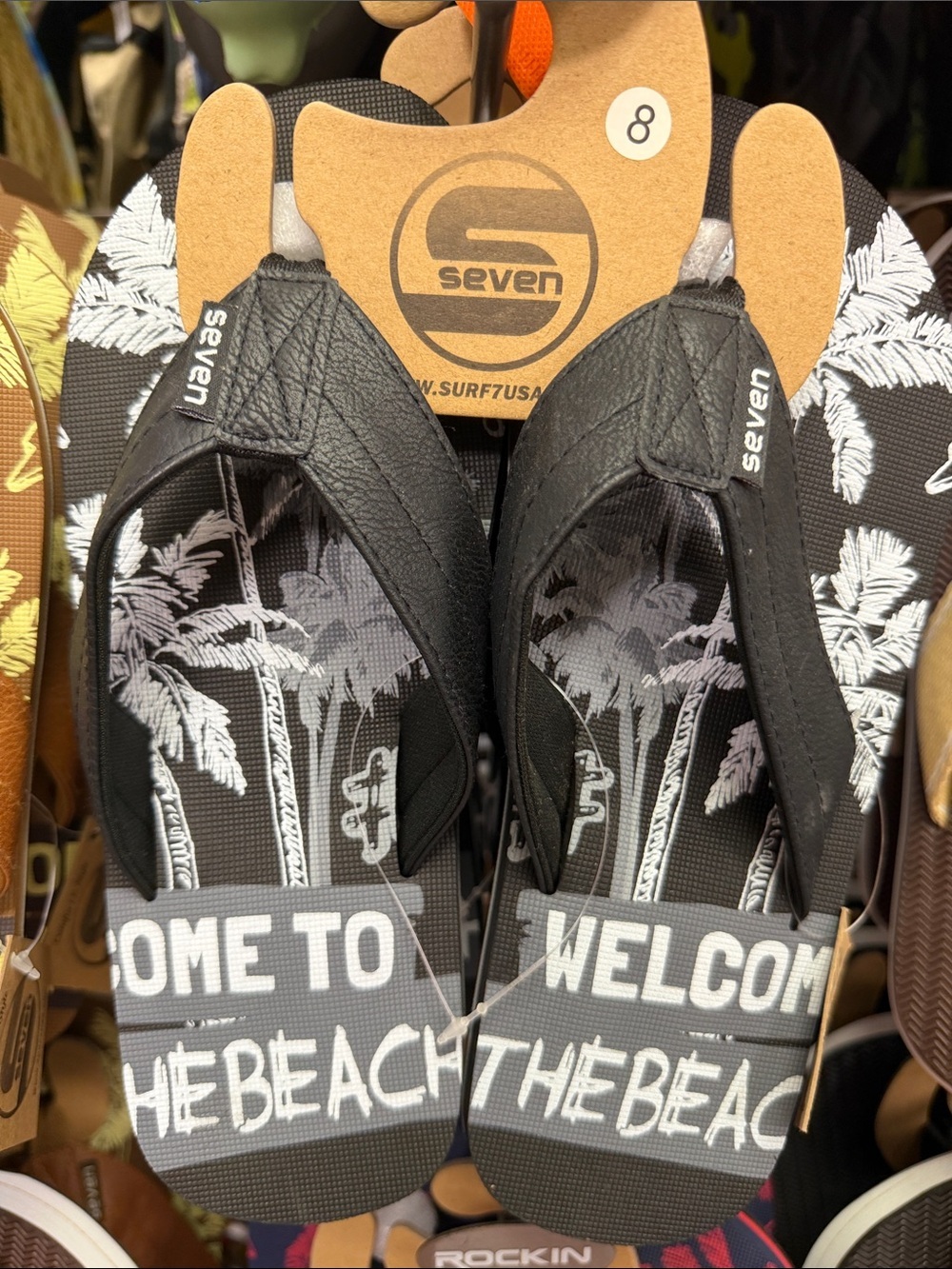Seven7 Black and White Palm-Print Flip Flops